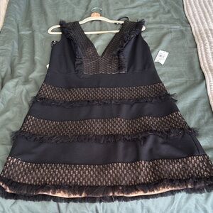 SHO THE LABEL Sleeveless Black Mini Dress with Textured Layered Trim